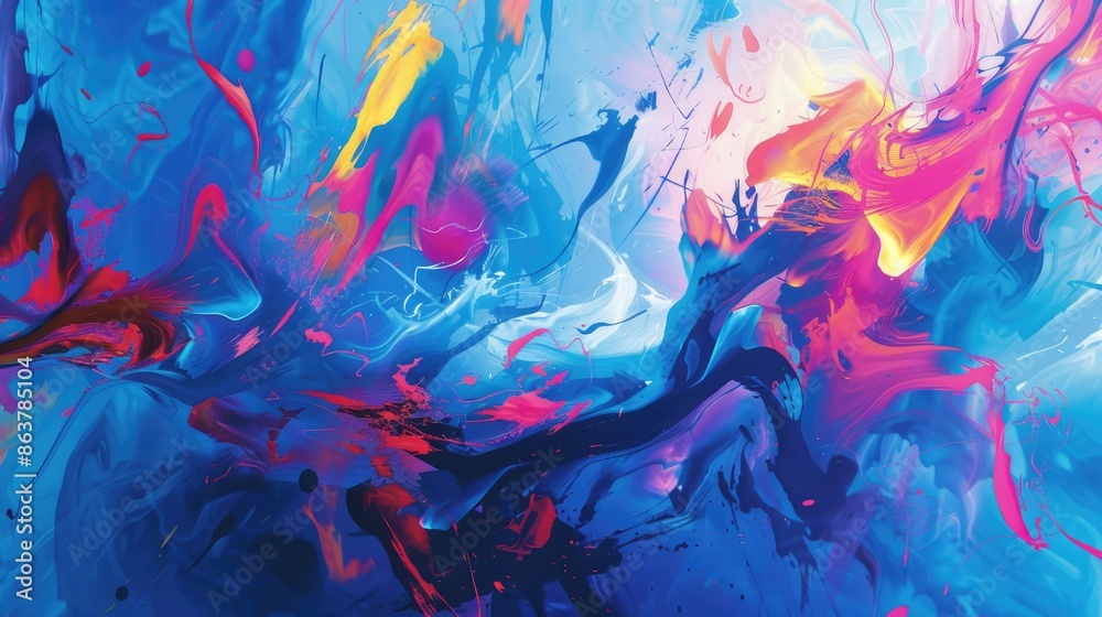 Wall mural artistic abstract background in blue color with dynamic elements and modern multicolored pattern