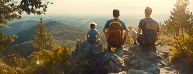 Family hiking a scenic trail for National Pancake Day, September 26th, enjoying pancakes at a lookout point, 4K hyperrealistic photo. 4K Video