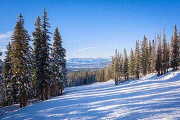 Ski slope with a view in winter