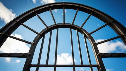 Stunning iron gates under a clear blue sky.