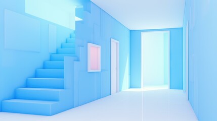 Obraz premium Abstract Blue Staircase to Bright Sky, Modern Minimalist Design with Vibrant Tones, Clean Lines
