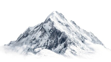 Pencil sketch of high mountain with snow on the peaks isolated on a white background