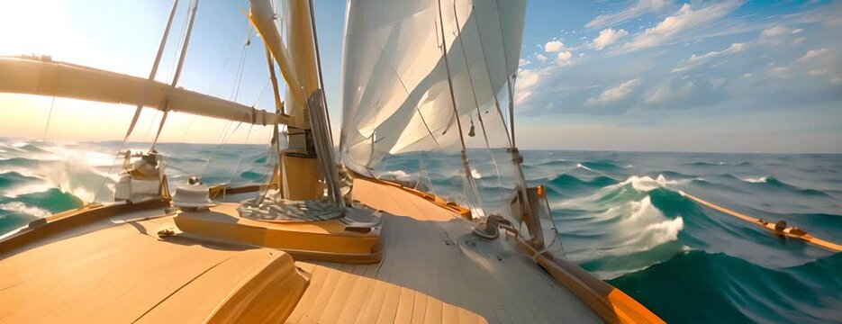 Summer sailing trip on a sailboat, sails and ocean breezes, 4K hyperrealistic photo. 4K Video