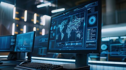 Computer monitor displays a complex set of data and graphs. Concept of technology and innovation, as well as the importance of data analysis in modern society.