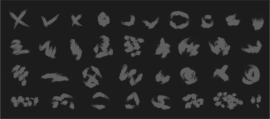 Paint Brush Element Set. Grey ink abstract grunge messy shapes. (Full Vector)