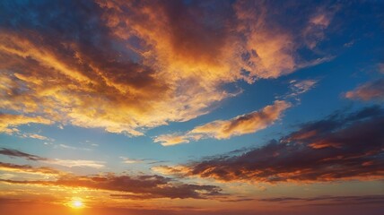 Fototapeta premium Dramatic Sunset with Vibrant Clouds Illuminating the Evening Sky