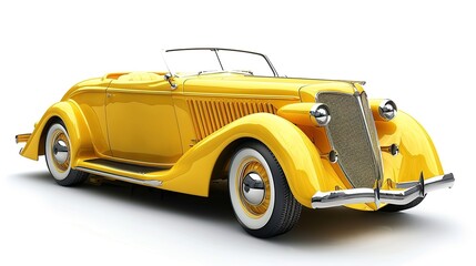 Naklejka premium Unique shaped classic car in yellow color isolated on white background