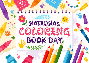 National Coloring Book Day Vector Illustration for August 2nd featuring Colored Pencils or Crayons for Drawing in a Flat Style Cartoon Background