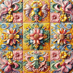 Naklejka premium Spanish tiles in pink and yellow background