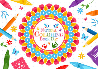 National Coloring Book Day Vector Illustration for August 2nd featuring Colored Pencils or Crayons for Drawing in a Flat Style Cartoon Background