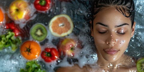 Woman in a Bath Surrounded by Fruit