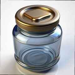 3D Render of a Glass Jar with Screw Lid, on isolated white background, Generative AI