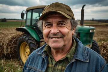 Elderly man farmer working in his field, real life.
