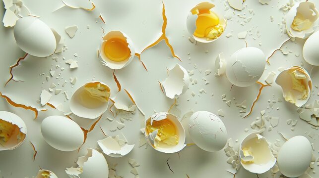 Eggshell on white background with yellow poultry