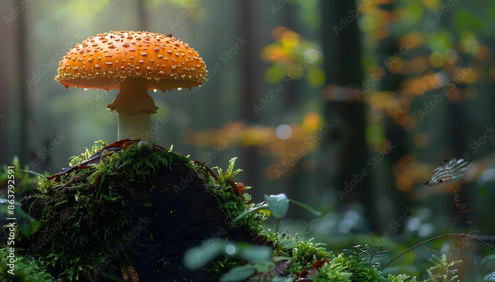 Wall mural Fly agaric (Amanita muscaria) in the forest - Wall murals