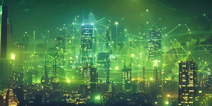 Smart Grid and Communication Concept. Green, Futuristic Digital Style. 4K Video