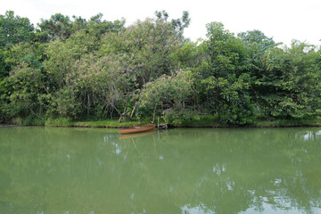 Natural landscape of lake view with green mountain park