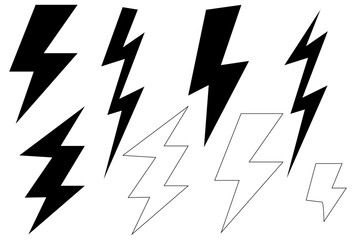 Set of lightning bolt, Flash of thunderbolt,Icon of thunder, thunderstorm and electric power