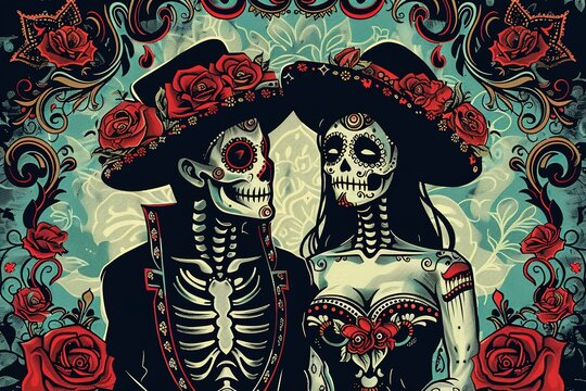 Floral Skeletons to celebrate Dia de Los Muertos Day of the Dead