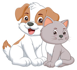 Lovely Cat And Dog Cartoon. Animal Nature Icon Concept Isolated Premium Vector. Vector Illustration