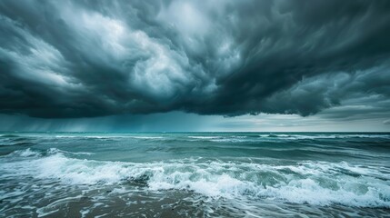 Obraz premium Storm approaching over picturesque seascape with grey clouds at the seaside
