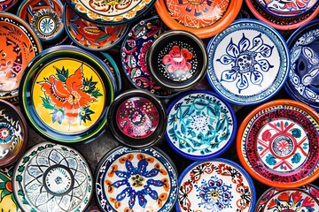 Turkish colorful ceramics on the Istanbul Grand Bazaar