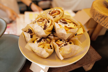 Close up banana cupcake displayed on shelf