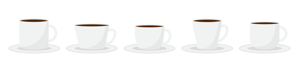 Set of white coffee mug cup diffrent shape icon sticker illustration