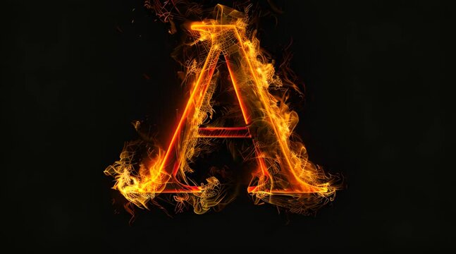 A letter A is made out of fire. The letter is surrounded by flames and he is glowing