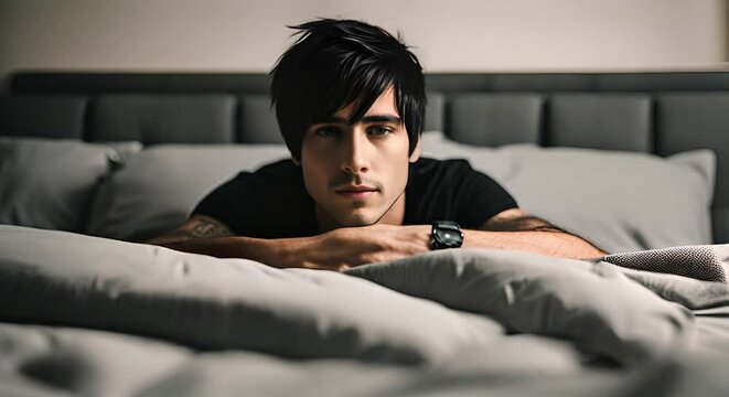 Emo man with black hair.