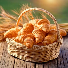 Morning breakfast Tasty crusty croissants 