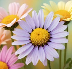 Fototapeta premium daisy flowers, pink, spring, yellow, macro, garden, plant, flowers, beauty, purple, bloom, white, summer