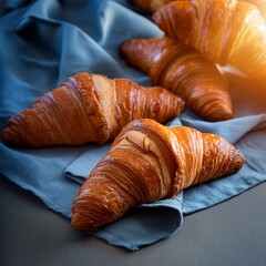 Morning breakfast Tasty crusty croissants 