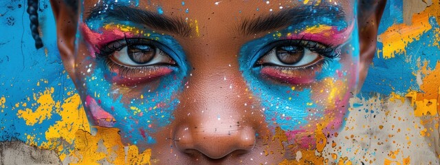 Surreal close-up of a woman's eye blending into the eye, combining abstract, fantasy and horror elements in a colorful, textured and creepy composition.