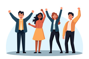 Obraz premium A group of business people are standing together and smiling. They are all dressed in business attire. Scene is happy and celebratory