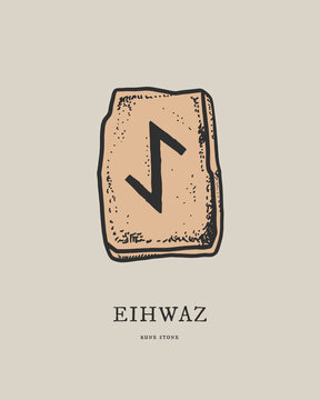 Eihwaz rune. Ancient Scandinavian alphabet carved on stone. Ancient mystical and sacred symbols. Vector isolated illustration.