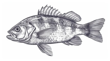 Freshwater gamefish Percidae, yellow perch Perca flavescens. Freshwater animals found in lakes, streams, and ponds.