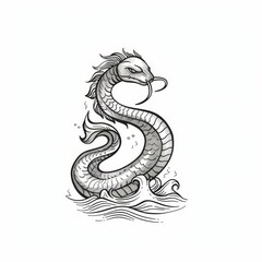 Dragon with magical depth horror, mythical depth horror isolated monochrome sketch icon. Modern retro biblic history leviathan animal, Abaia fantastic fierce.