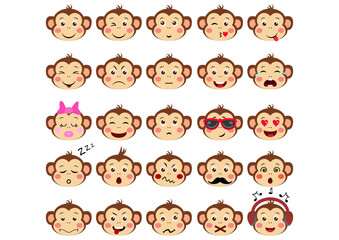 Fototapeta premium Set digital collage of cute monkey face with different expressions