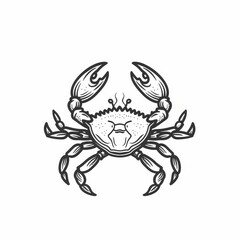 Fototapeta premium Isolated monochrome sketch icon of a crab marine crustacean with claws and shell. The swimming crab Liocarcinus has a thick exoskeleton and two pincers.