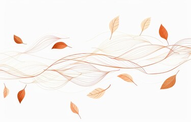 Autumn wind and doodle autumn leaves motion. Autumn windy weather outline pattern, fall season line backdrop, or wind blowing linear modern background.