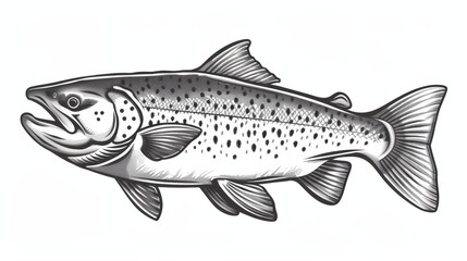 Naklejka premium Angry atlantic salmon isolated icon. Char grayling whitefish fishing trophy. Trout sea food, fishery mascot. Underwater animal, salmon freshwater fish, seafood, omega resource.
