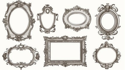Frames and borders with a vintage feel. Photo, map, scrapbooking borders. Sketch modern royal border with embellishments. Elegant isolated frames for wedding invitations.