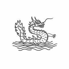 Naklejka premium This is a representation of a Bakunawa serpent-like dragon from Philippine mythology, isolated in monochrome. This is an underworld animal, a dragon from a fairytale, a creature from the underworld.
