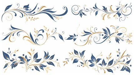 Fototapeta premium A variety of floral wedding dividers, borders, delimiters, flourished vignettes and separators, modern line frames for wedding invitations and RSVP cards.