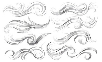 Fototapeta premium Flow effects with wind flow in line art, breeze wind blowing or hurricane speed motion, spiral windy twirls, doodle air wind motions.
