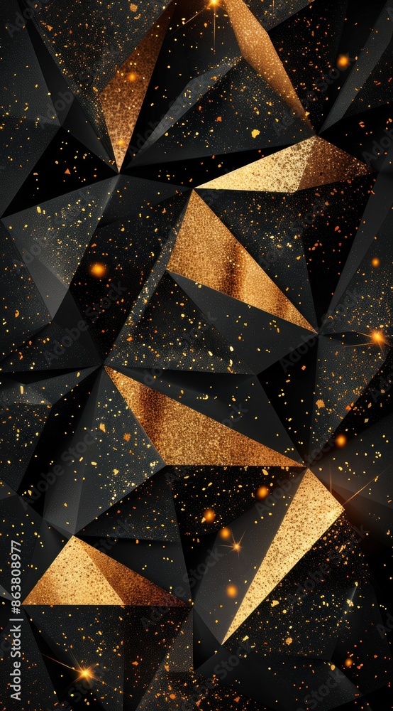 Wall mural Abstract Golden and Black Triangles Background