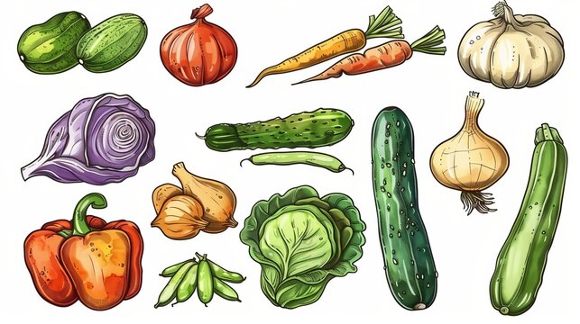 Veggie price list template. Carrot and cabbage, bell pepper, zucchini, onion and beans, cucumber, kohlrabi and potato, green pea, leek and squash, farmer market design.