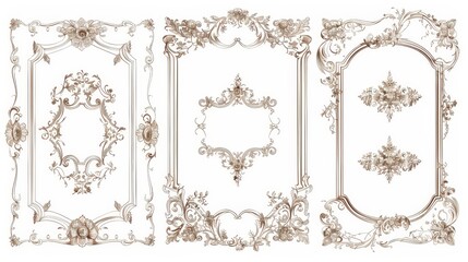 Fototapeta premium Frames and borders for photos, maps, scrapbooks. Sketch of a medieval royal border with embellishments. Elegant frame for wedding invitations, heralding decoration.
