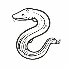 Fototapeta premium Isolated monochrome sketch icon of the tiger moray or gangtooth eel. Sea electric eel with tooth, underwater animal, deep sea underwater Muraenidae. The eel is shaped like a tigress.